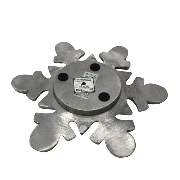 Holland Boone Polished Pewter Snowflake Pillar Candle Wine Holder Winter Xmas - Picture 4 of 5